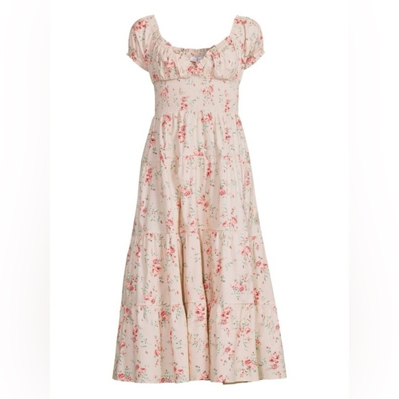 We Wore What Puff Sleeve Smocked Floral Tiered Midi Dress Nordstrom Saks 5th Ave - Picture 4 of 11